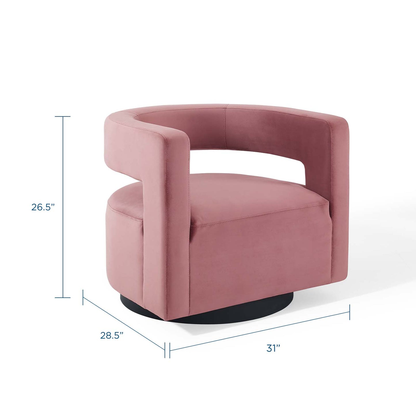 Spin Cutaway Performance Velvet Swivel Armchair, Velvet, Pink, 18829