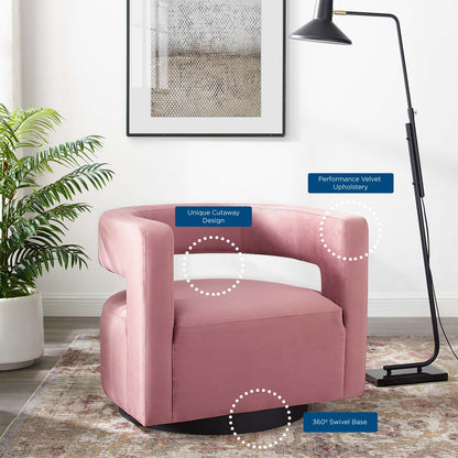 Spin Cutaway Performance Velvet Swivel Armchair, Velvet, Pink, 18829