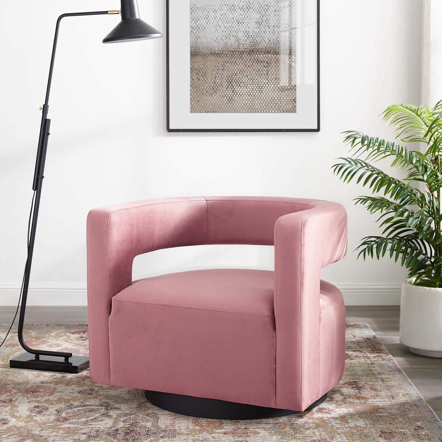 Spin Cutaway Performance Velvet Swivel Armchair, Velvet, Pink, 18829