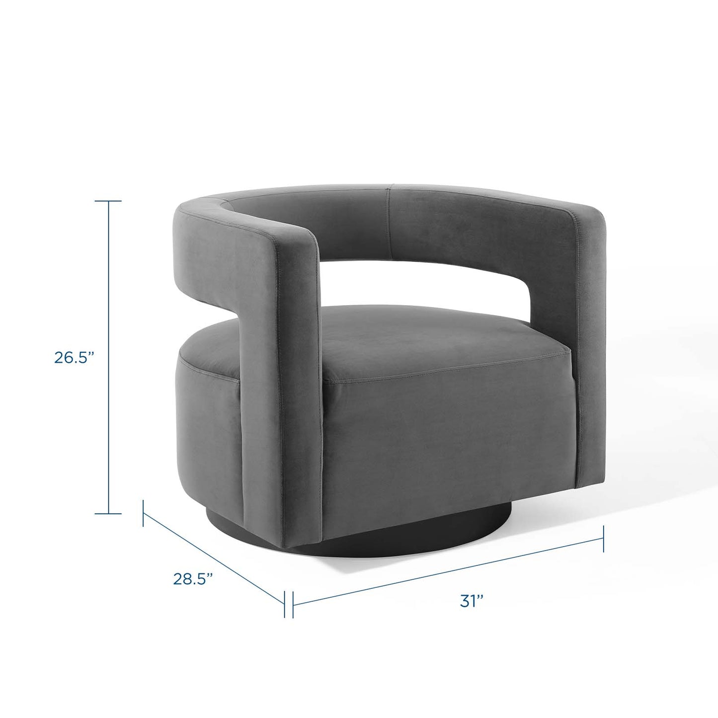 Spin Cutaway Performance Velvet Swivel Armchair, Velvet, Grey Gray, 18830