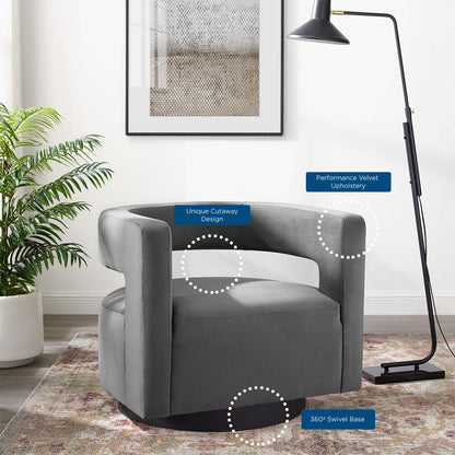 Spin Cutaway Performance Velvet Swivel Armchair, Velvet, Grey Gray, 18830