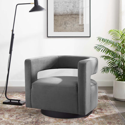 Spin Cutaway Performance Velvet Swivel Armchair, Velvet, Grey Gray, 18830
