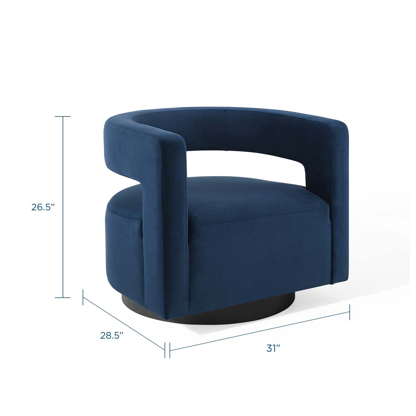 Spin Cutaway Performance Velvet Swivel Armchair, Velvet, Dark Blue, 18831