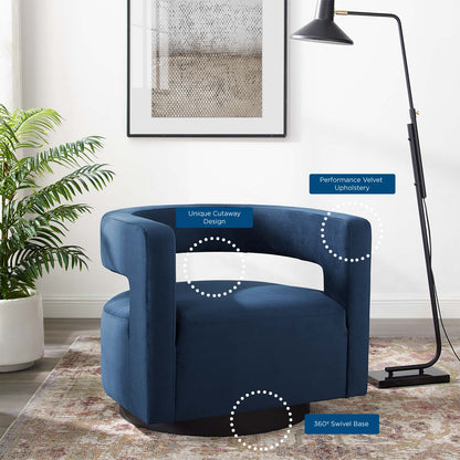 Spin Cutaway Performance Velvet Swivel Armchair, Velvet, Dark Blue, 18831