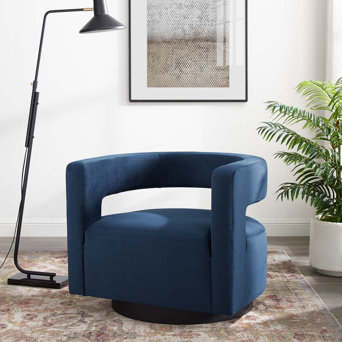 Spin Cutaway Performance Velvet Swivel Armchair, Velvet, Dark Blue, 18831