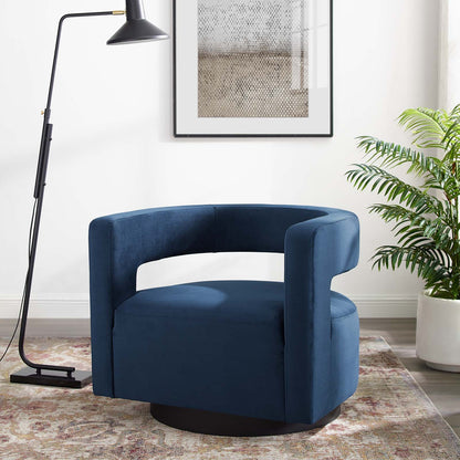 Spin Cutaway Performance Velvet Swivel Armchair, Velvet, Dark Blue, 18831