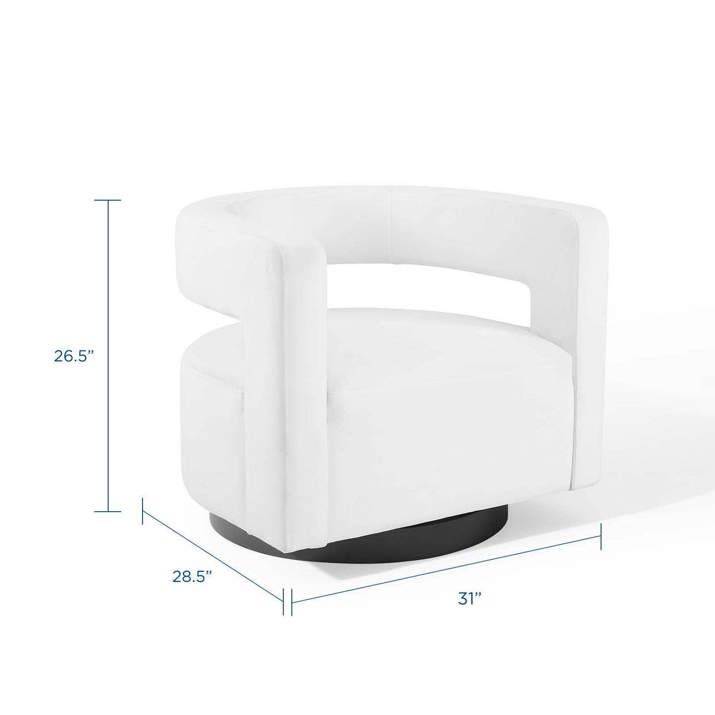 Spin Cutaway Performance Velvet Swivel Armchair, Velvet, White, 18832