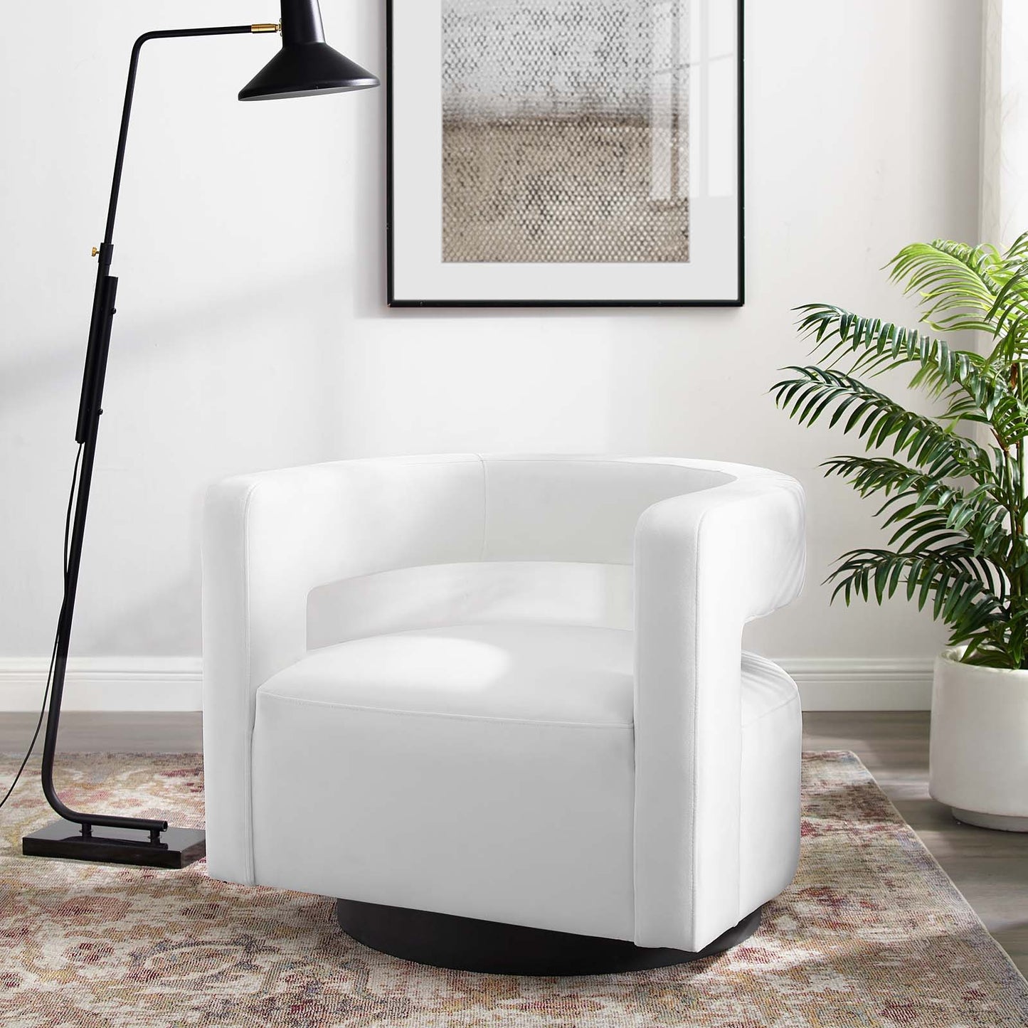 Spin Cutaway Performance Velvet Swivel Armchair, Velvet, White, 18832