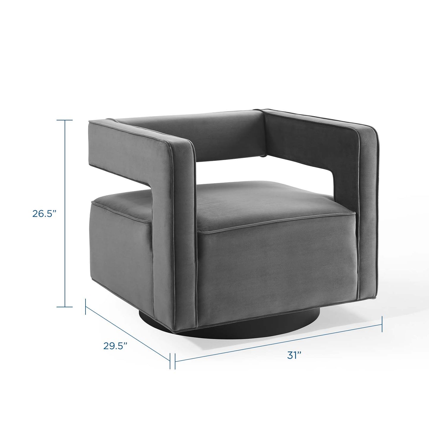 Booth Performance Velvet Swivel Armchair, Velvet, Grey Gray, 18834