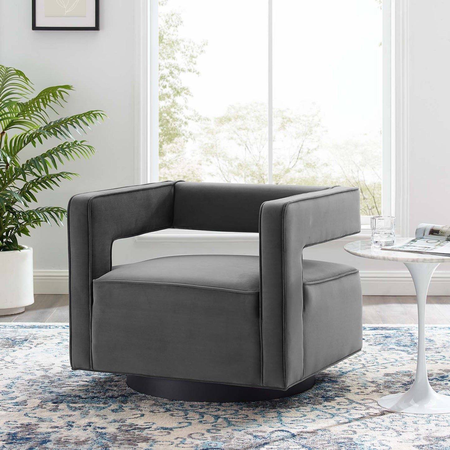 Booth Performance Velvet Swivel Armchair, Velvet, Grey Gray, 18834
