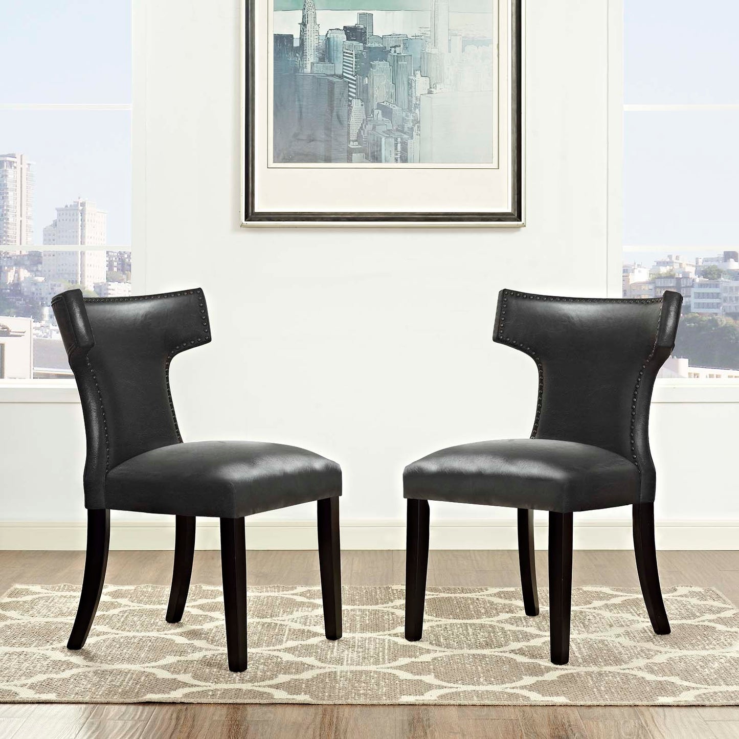 Curve Dining Chair Vinyl Set of 2, Faux Leather, Black, 18837