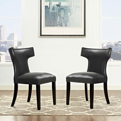 Curve Dining Chair Vinyl Set of 2, Faux Leather, Black, 18837