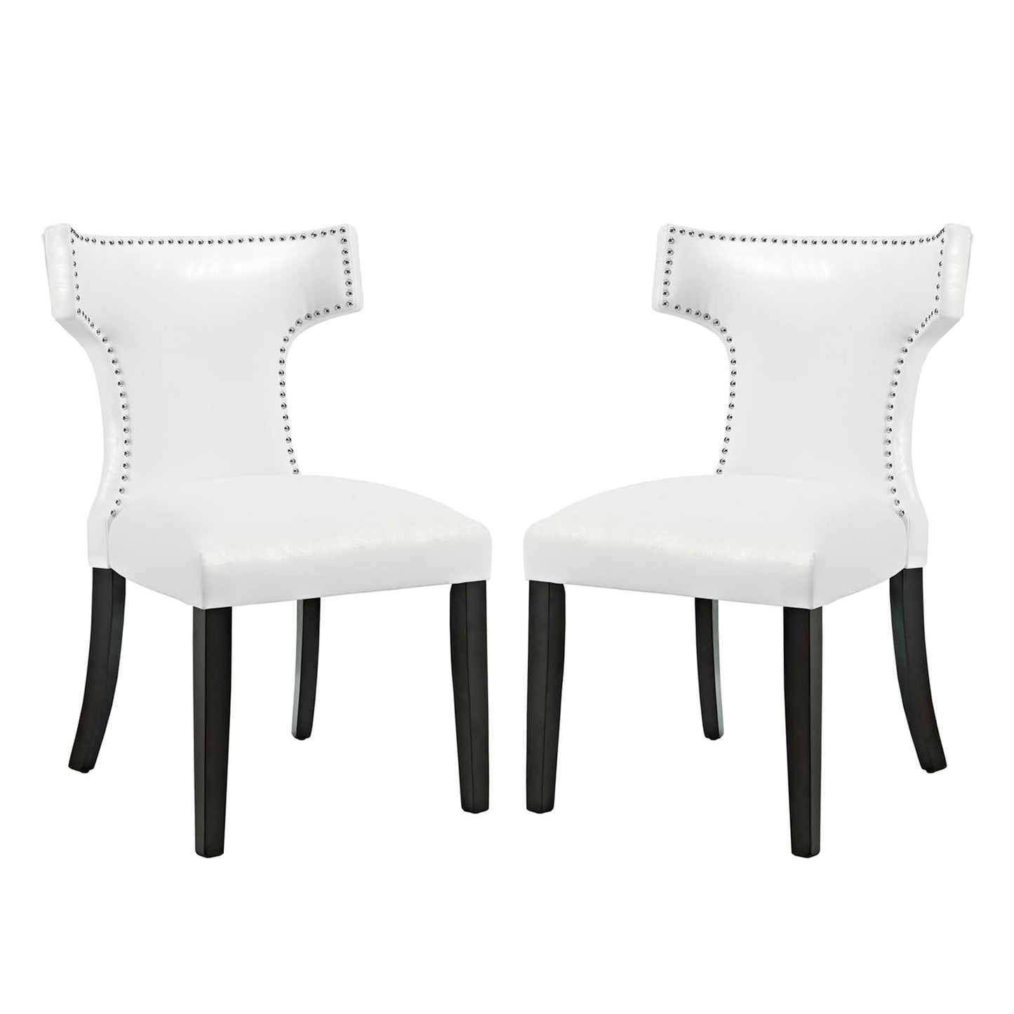 Curve Dining Chair Vinyl Set of 2, Faux Leather, White, 18838