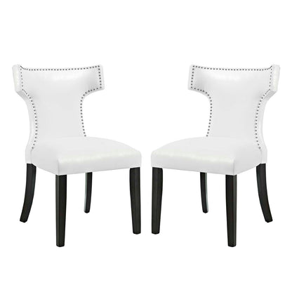Curve Dining Chair Vinyl Set of 2, Faux Leather, White, 18838