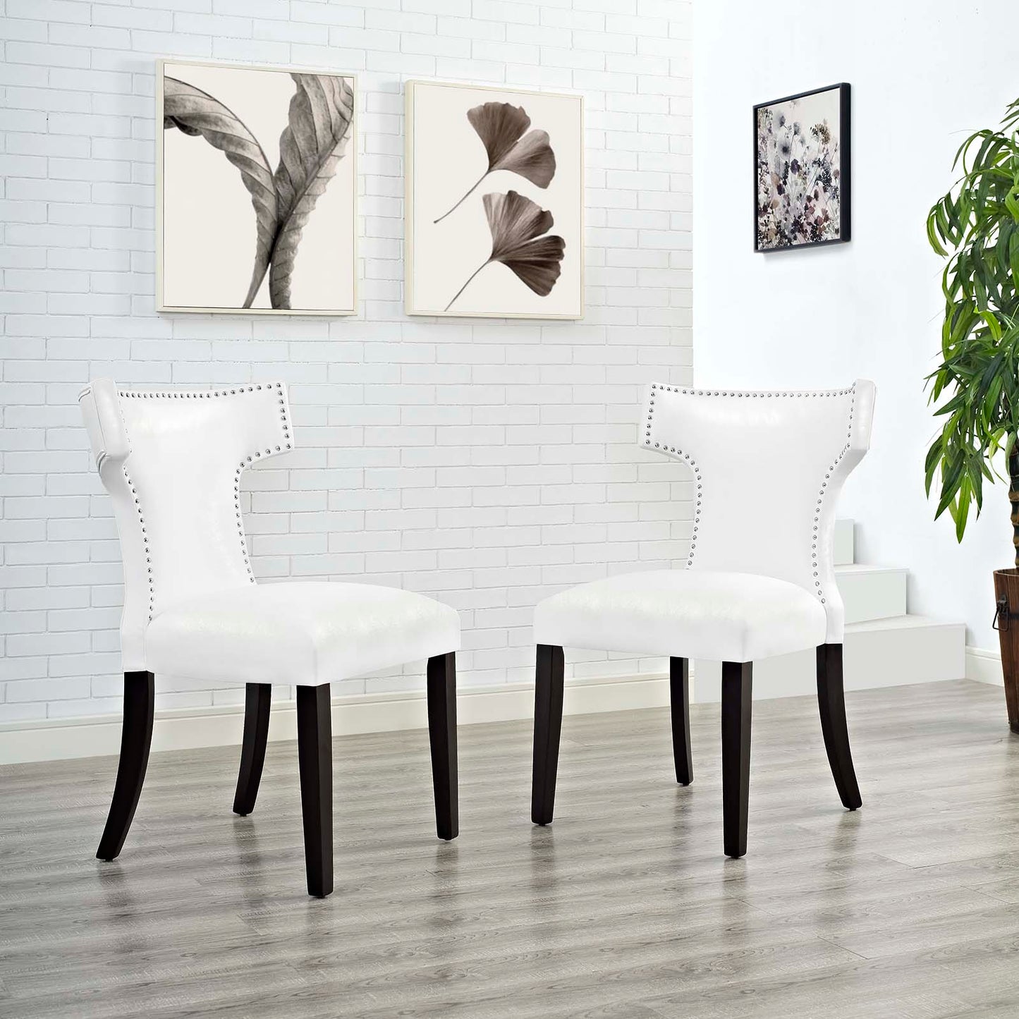 Curve Dining Chair Vinyl Set of 2, Faux Leather, White, 18838
