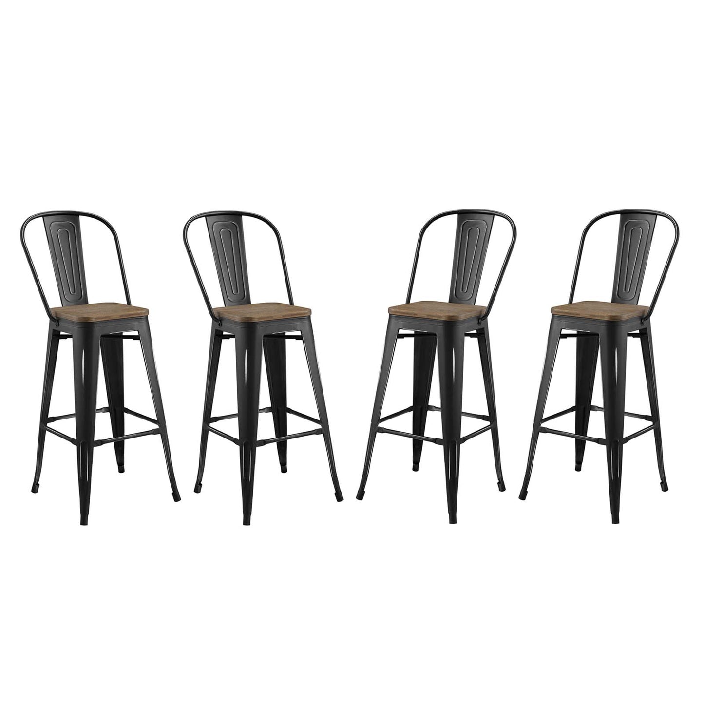 Promenade Bar Stool Metal Set of 4, Wood, Metal Steel, Black, 18840