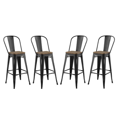 Promenade Bar Stool Metal Set of 4, Wood, Metal Steel, Black, 18840