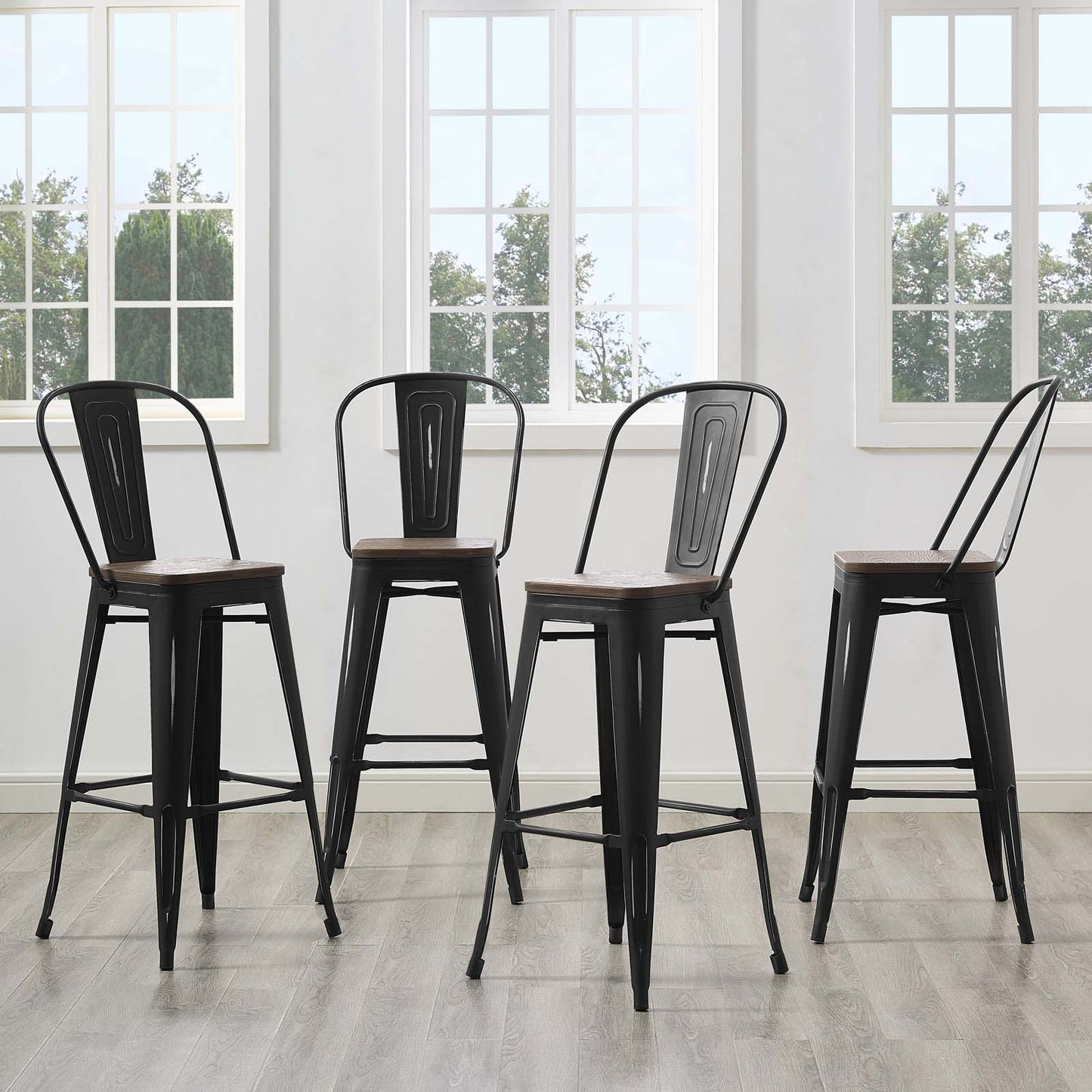 Promenade Bar Stool Metal Set of 4, Wood, Metal Steel, Black, 18840