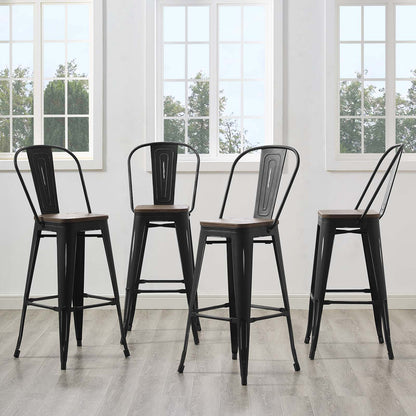 Promenade Bar Stool Metal Set of 4, Wood, Metal Steel, Black, 18840