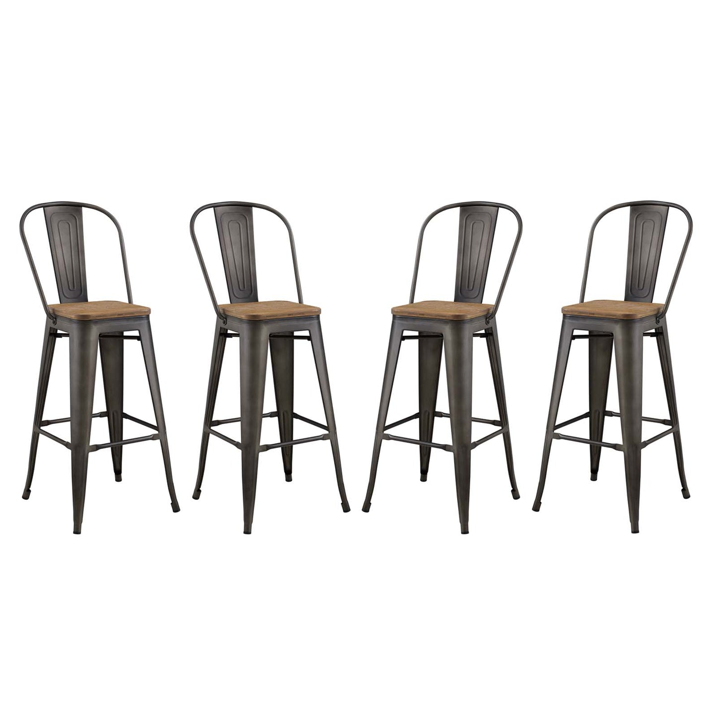 Promenade Bar Stool Metal Set of 4, Wood, Metal Steel, Brown, 18841