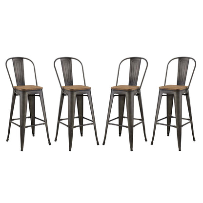 Promenade Bar Stool Metal Set of 4, Wood, Metal Steel, Brown, 18841