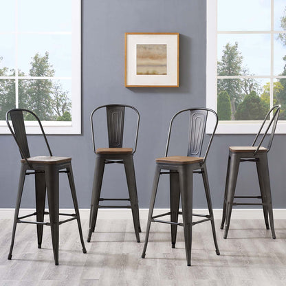 Promenade Bar Stool Metal Set of 4, Wood, Metal Steel, Brown, 18841