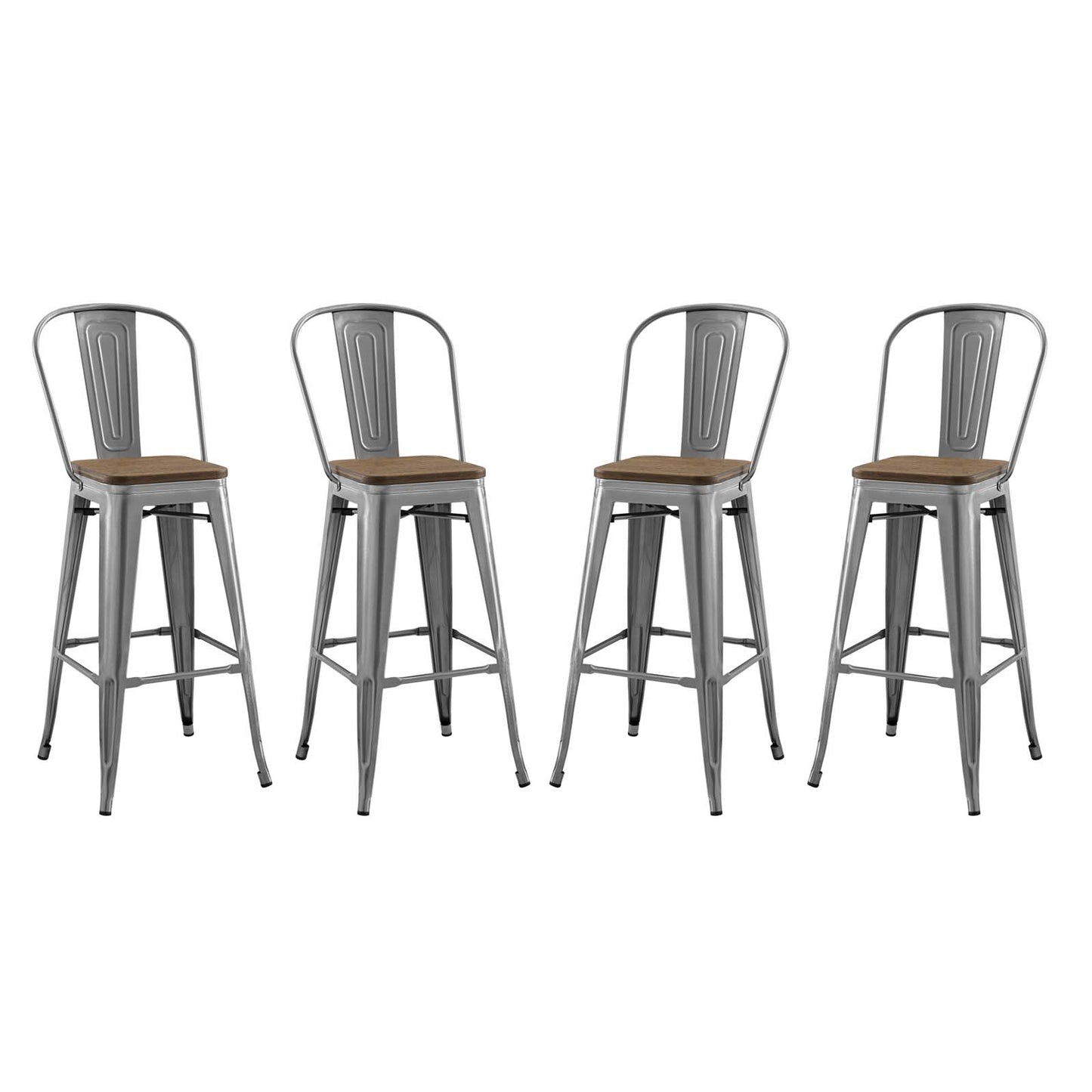 Promenade Bar Stool Metal Set of 4, Wood, Metal Steel, Gunmetal Silver, 18842