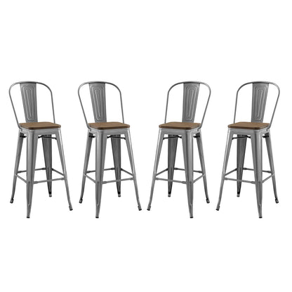 Promenade Bar Stool Metal Set of 4, Wood, Metal Steel, Gunmetal Silver, 18842