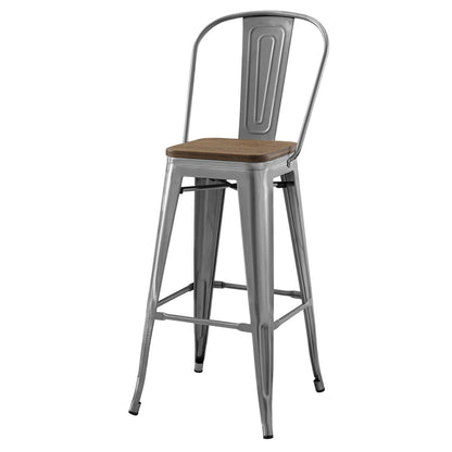 Promenade Bar Stool Metal Set of 4, Wood, Metal Steel, Gunmetal Silver, 18842