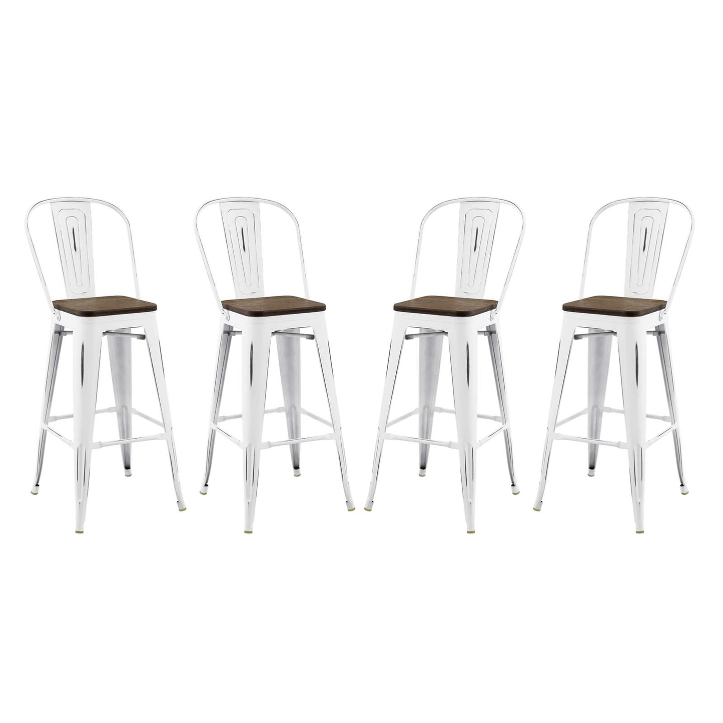Promenade Bar Stool Metal Set of 4, Wood, Metal Steel, White, 18843