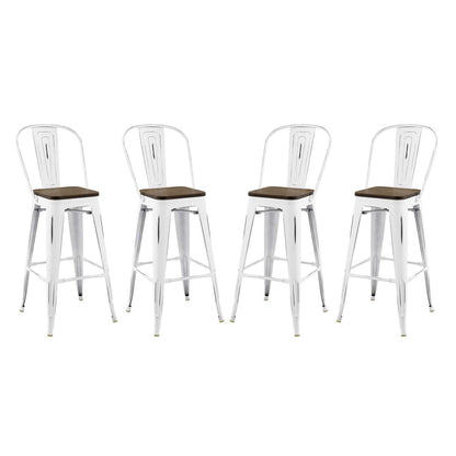 Promenade Bar Stool Metal Set of 4, Wood, Metal Steel, White, 18843