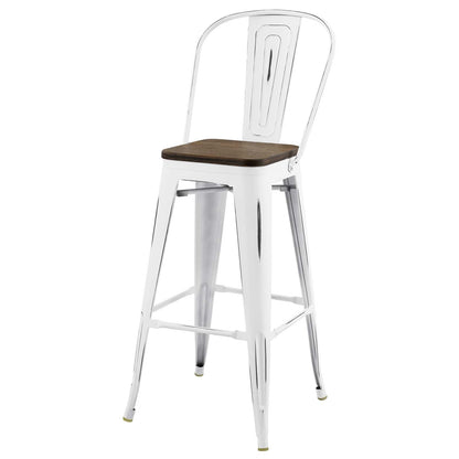 Promenade Bar Stool Metal Set of 4, Wood, Metal Steel, White, 18843