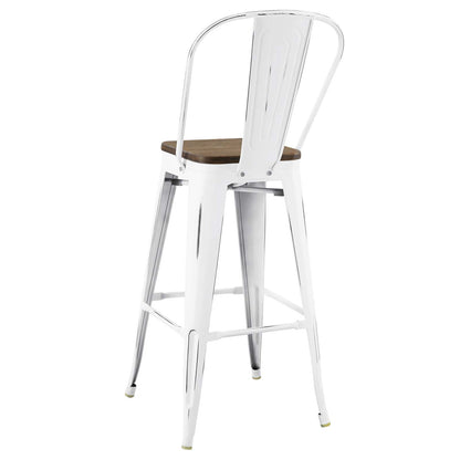 Promenade Bar Stool Metal Set of 4, Wood, Metal Steel, White, 18843