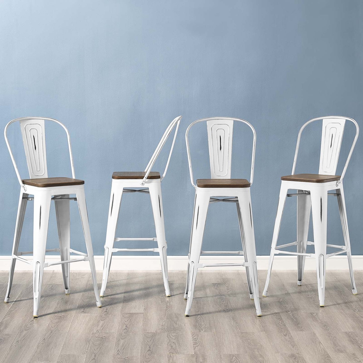 Promenade Bar Stool Metal Set of 4, Wood, Metal Steel, White, 18843