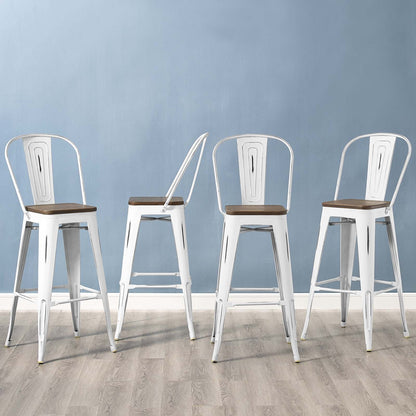 Promenade Bar Stool Metal Set of 4, Wood, Metal Steel, White, 18843