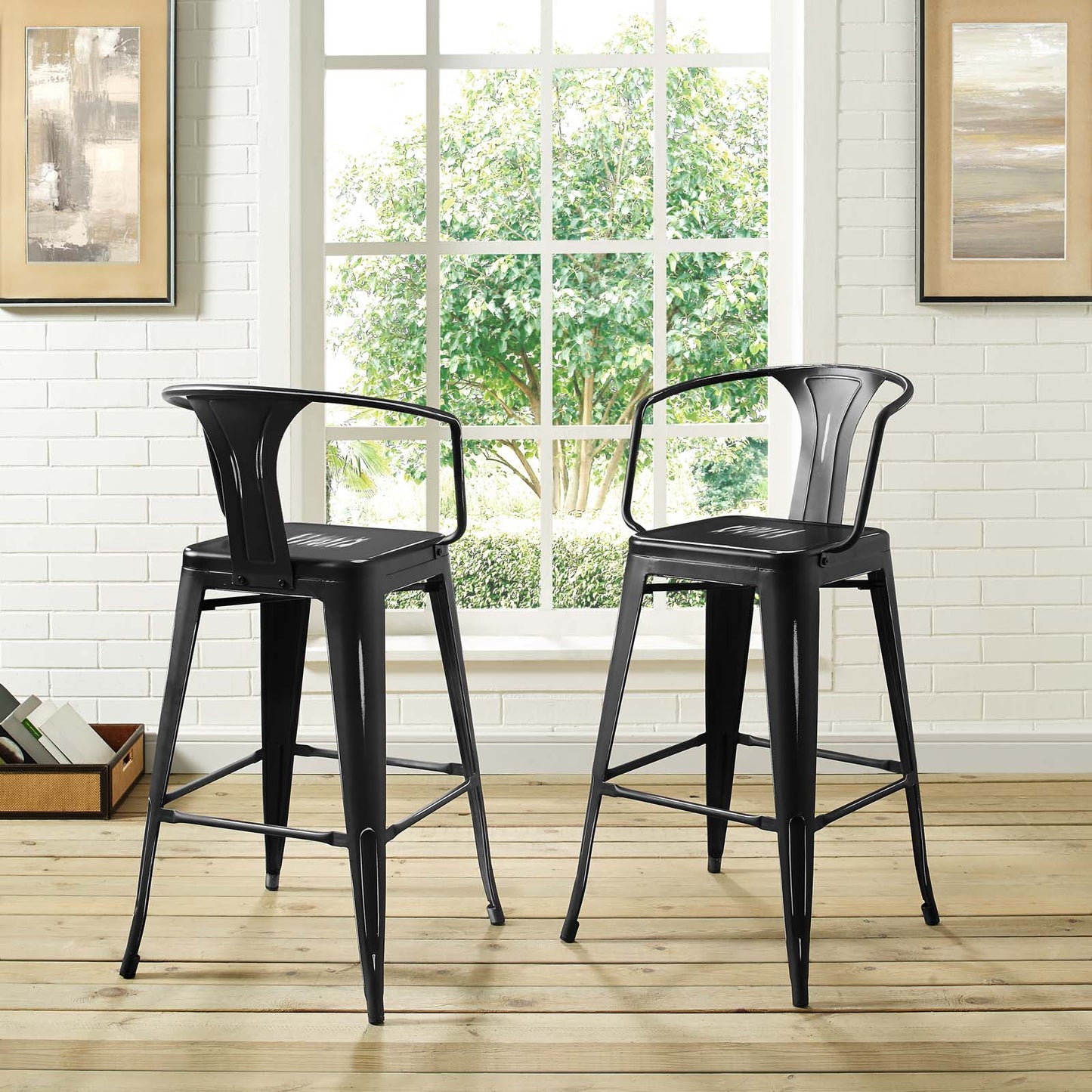 Promenade Bar Stool Set of 2, Metal, Steel, Black, 18844