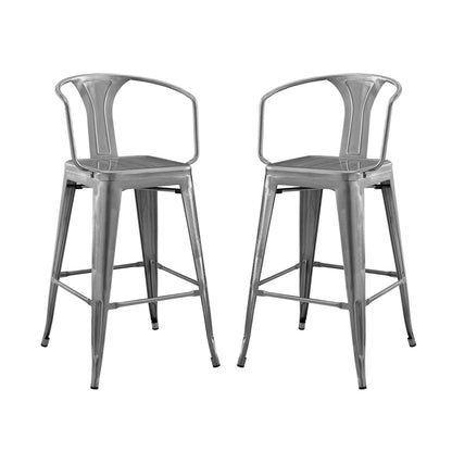 Promenade Bar Stool Set of 2, Metal, Steel, Gunmetal Silver, 18845
