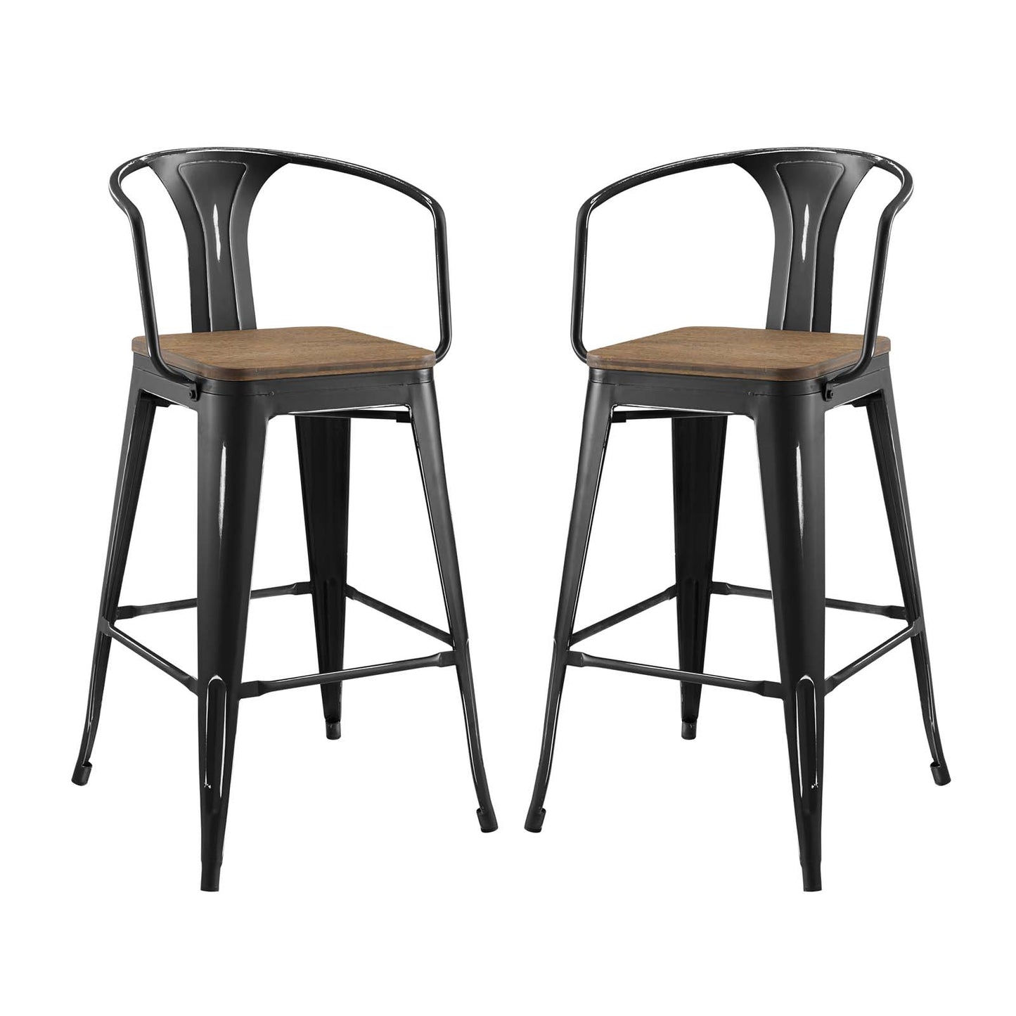Promenade Bar Stool Set of 2, Wood, Metal Steel, Black, 18848