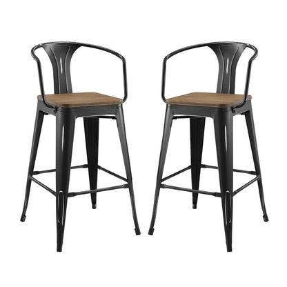 Promenade Bar Stool Set of 2, Wood, Metal Steel, Black, 18848