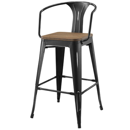 Promenade Bar Stool Set of 2, Wood, Metal Steel, Black, 18848