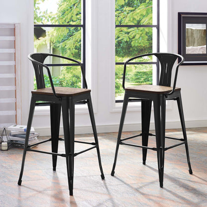 Promenade Bar Stool Set of 2, Wood, Metal Steel, Black, 18848