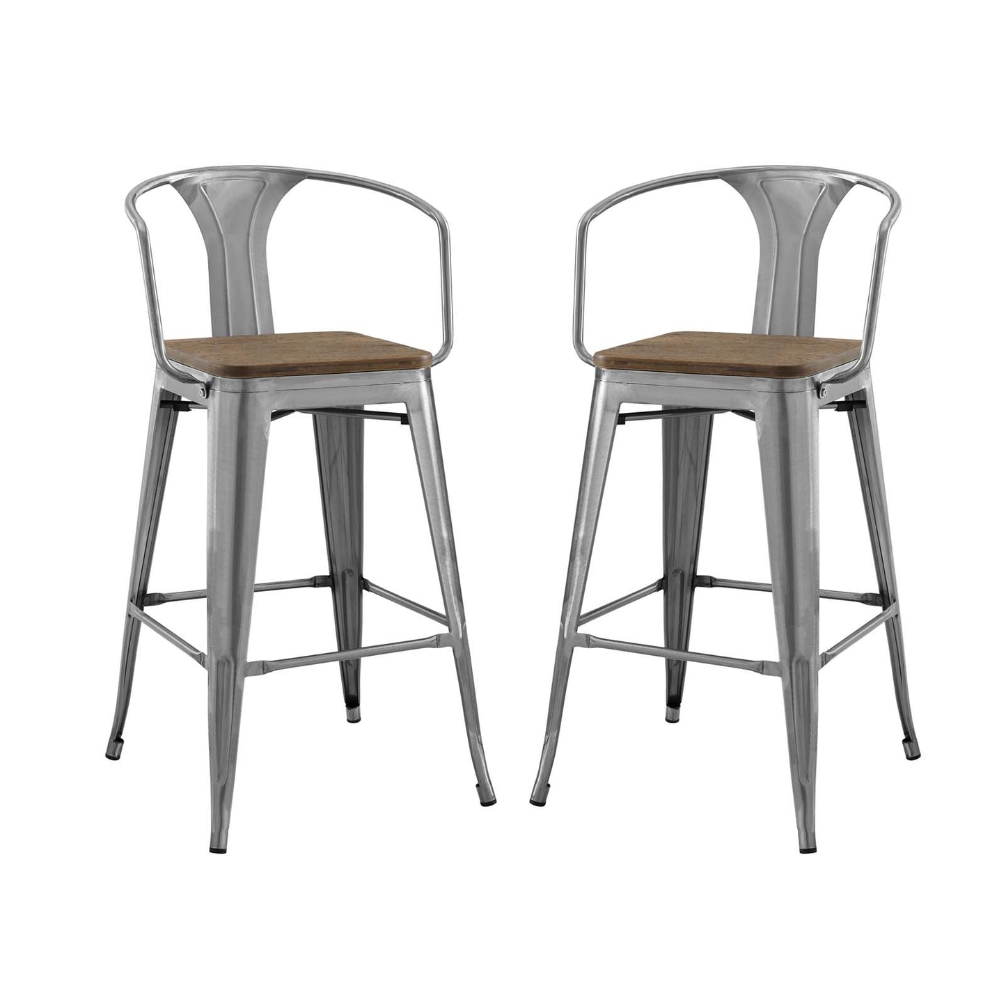 Promenade Bar Stool Set of 2, Wood, Metal Steel, Gunmetal Silver, 18850