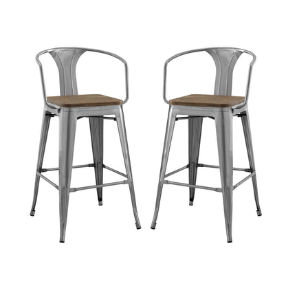 Promenade Bar Stool Set of 2, Wood, Metal Steel, Gunmetal Silver, 18850