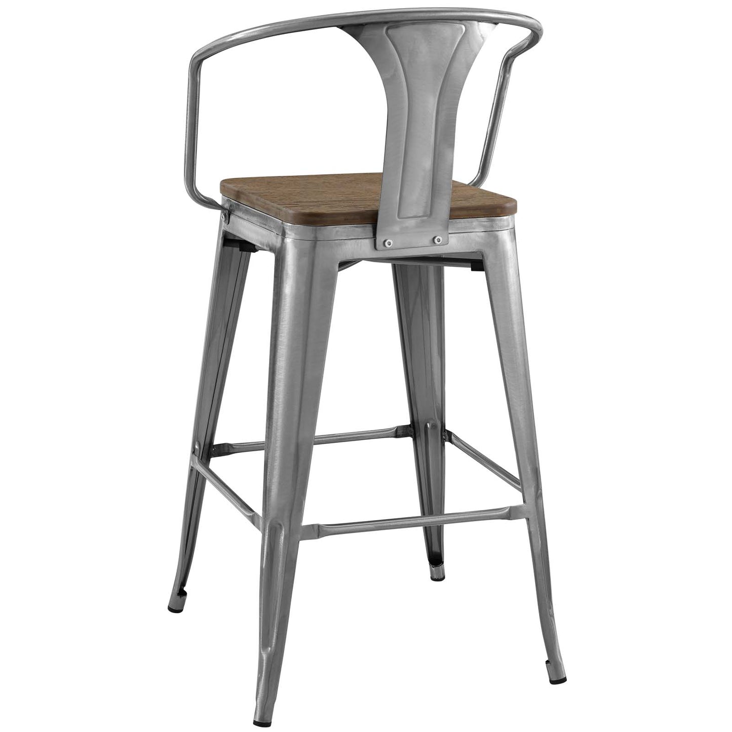 Promenade Bar Stool Set of 2, Wood, Metal Steel, Gunmetal Silver, 18850