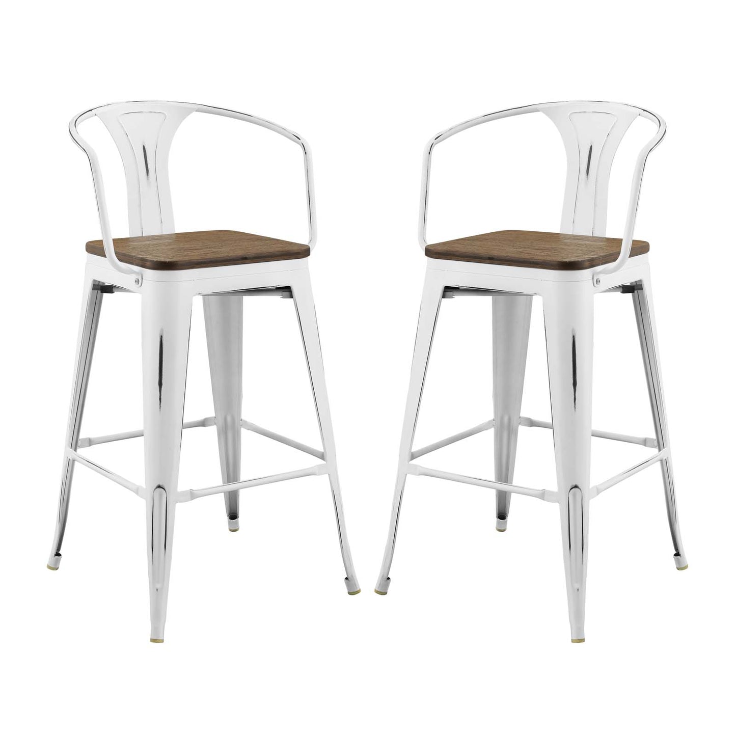 Promenade Bar Stool Set of 2, Wood, Metal Steel, White, 18851