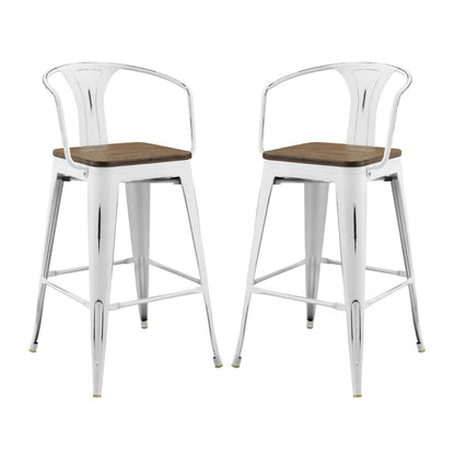 Promenade Bar Stool Set of 2, Wood, Metal Steel, White, 18851