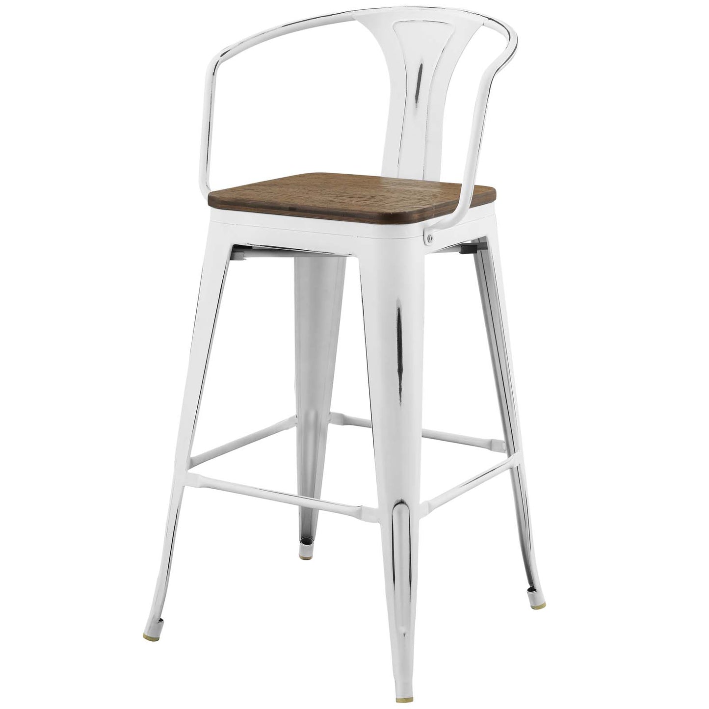 Promenade Bar Stool Set of 2, Wood, Metal Steel, White, 18851