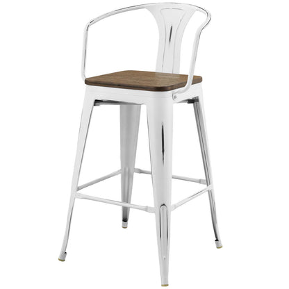 Promenade Bar Stool Set of 2, Wood, Metal Steel, White, 18851