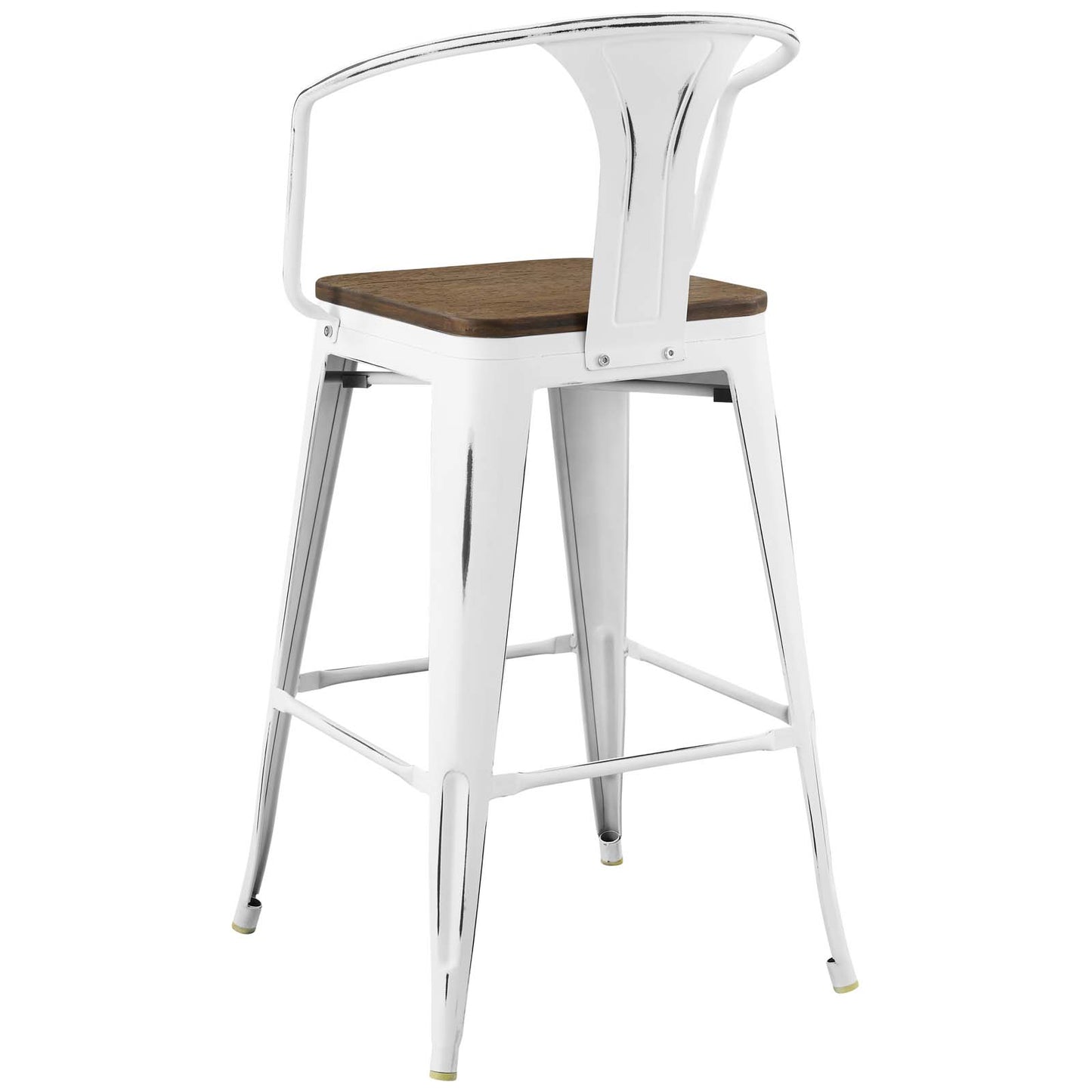 Promenade Bar Stool Set of 2, Wood, Metal Steel, White, 18851