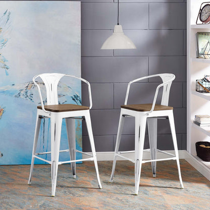 Promenade Bar Stool Set of 2, Wood, Metal Steel, White, 18851